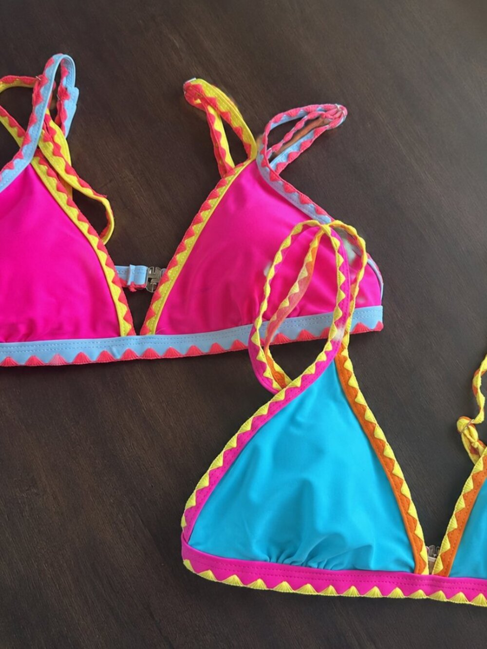 SHEIN Set of 2 Triangle Bikini Tops | Pink & Blue Colorblock Size S